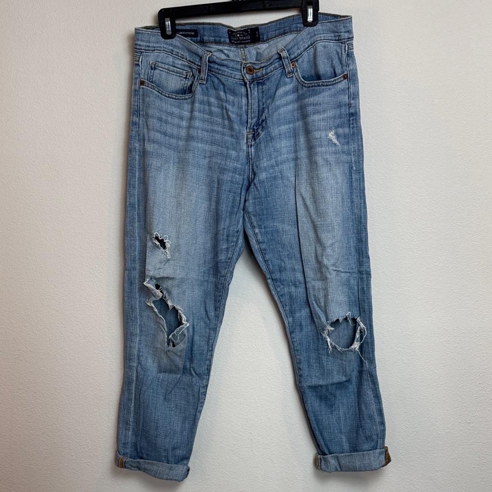 Lucky Brand Medium Blue Ripped Sienna Slim Boyfriend Jeans -8
